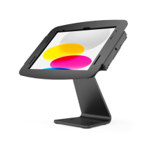 Wall mount iPad stand for hire at business events, trade shows, and retail setups.